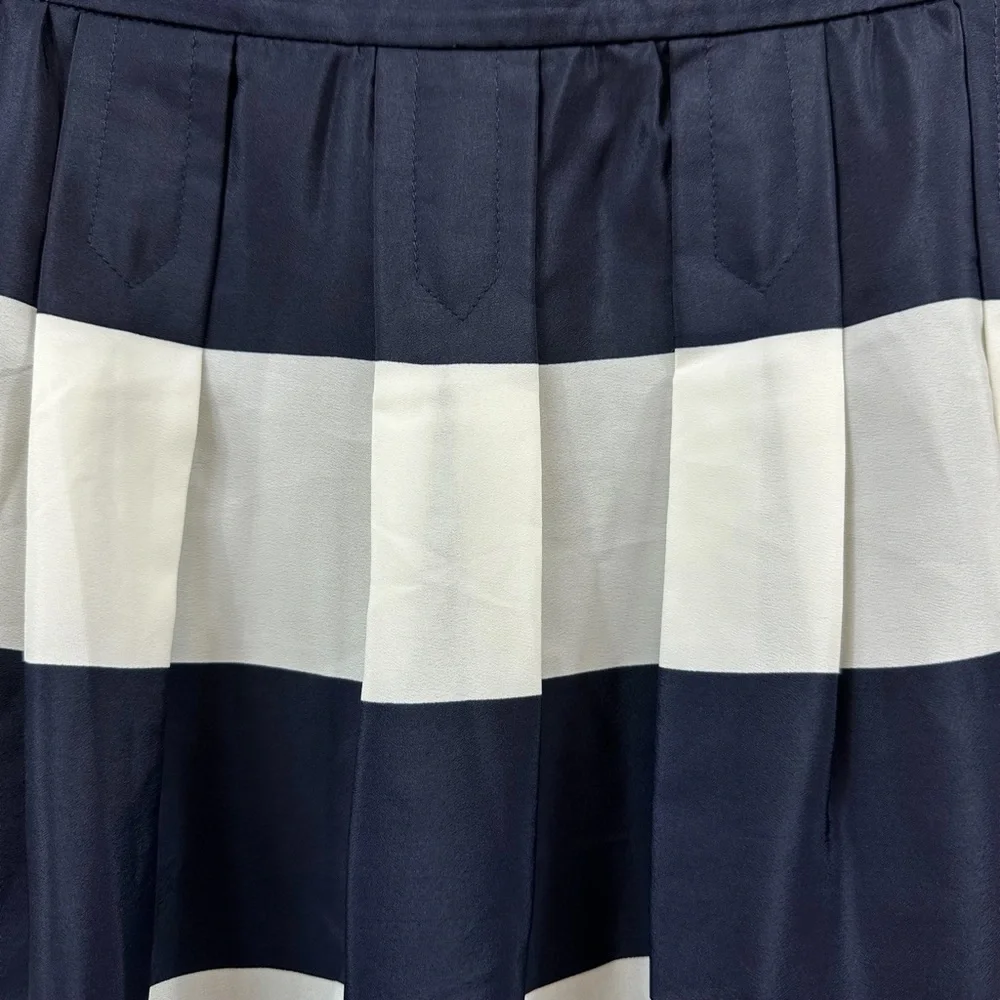 J.Crew Women's Pleated Bubble Hem Midi Navy White Crepe A-Line Skirt, 8